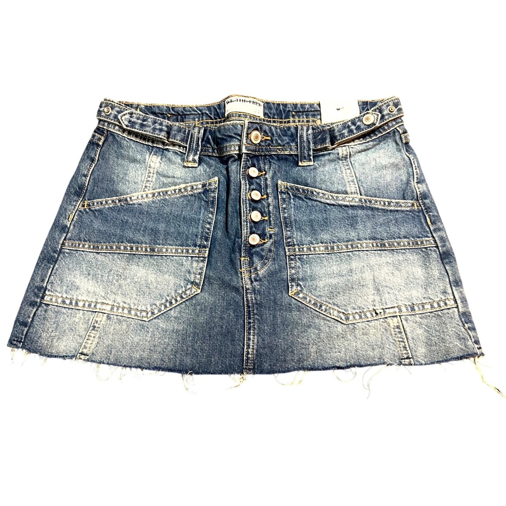 Free People We The Free Denim Mini Skirt Button Fly Boho Festival Indie Western